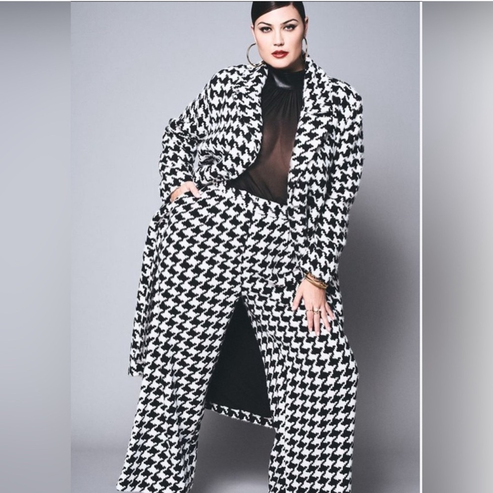 Eloquii Black and White Houndstooth Wide Leg Pants
